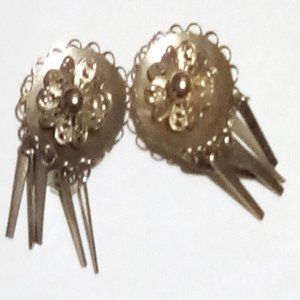 Vintage Gold Tone Earrings with Floral Accent and Tassells